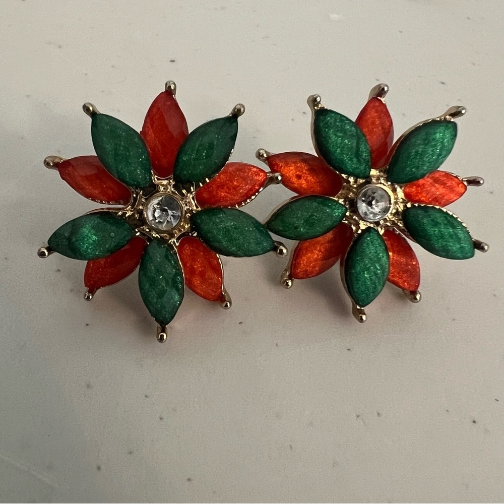 Vintage Gold Toned Poinsettia Earrings